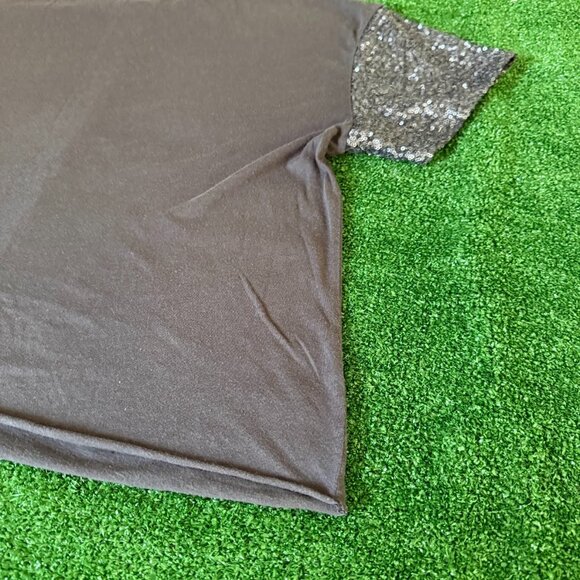 American Eagle Women's Top Grey Sequin Short Sleeve Round Neck T-Shirt Size M - Picture 10 of 13